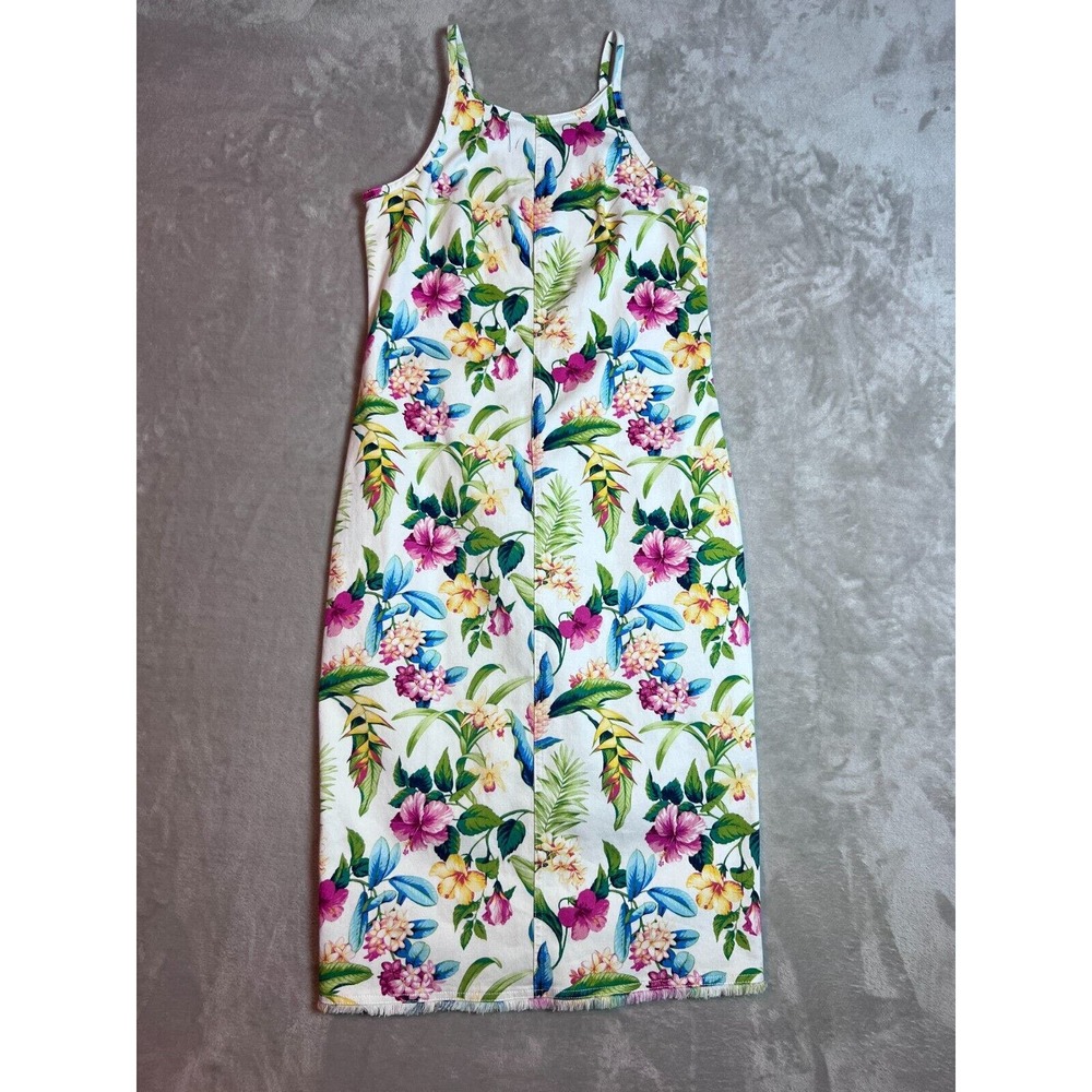 Tommy Bahama Tropicalia Denim Dress Size 4 Floral Sleeveless Cotton Blend @TD